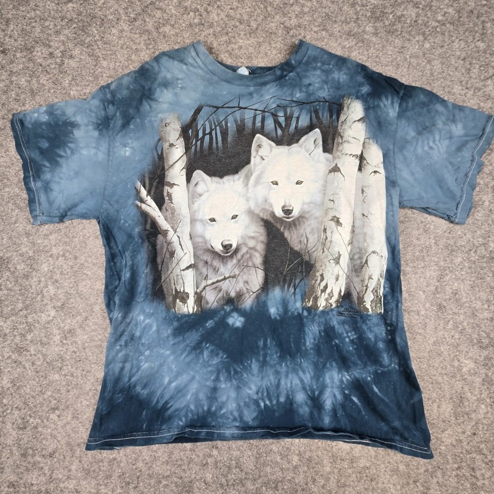Vintage Gildan T Shirt The Mountain Snow‎ Wolves Forest 1999 Large Blue Tie Dye